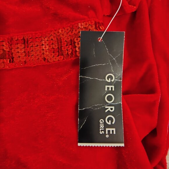 George brand Short sleeve red velour dress with sequined belt (size L 10-12) - Picture 9 of 10